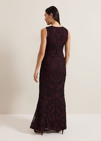 Phase Eight Montee Burgundy Tapework Dress Burgundy Canada | AIFBED-216